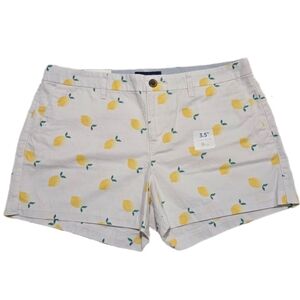 Old Navy Everyday Short Lemon Print Chino Shorts Cotton White Yellow Size 8 NWT